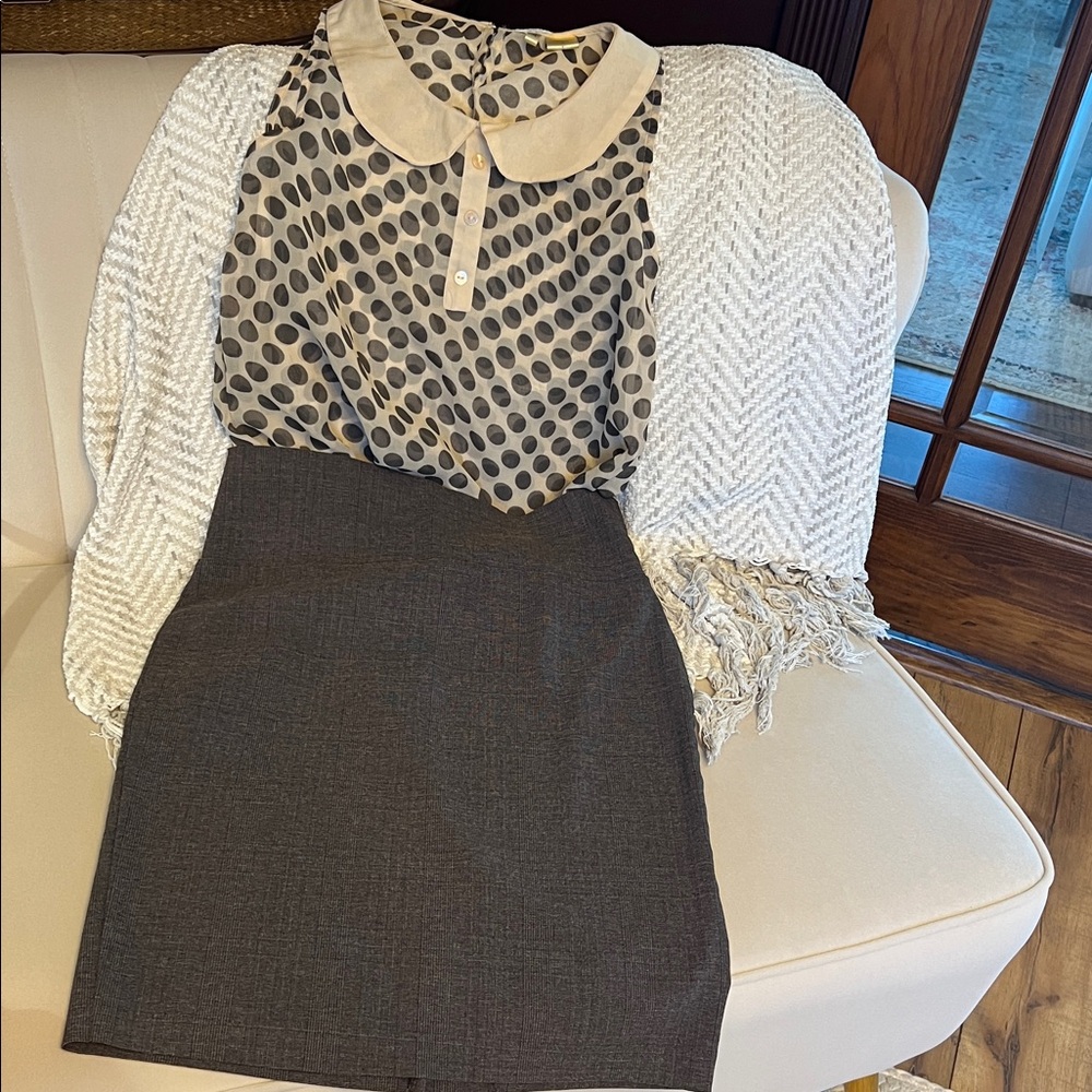 Bundle 🩶 Professional/CasualOffice Set 🩶Polka Dot Sheer Blouse&Pencil Skirt